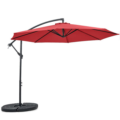 10 FT Patio Offset Umbrella with Cross Base and Crank for Garden Poolside and Yard-Red