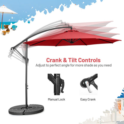 10 FT Patio Offset Umbrella with Cross Base and Crank for Garden Poolside and Yard-Red