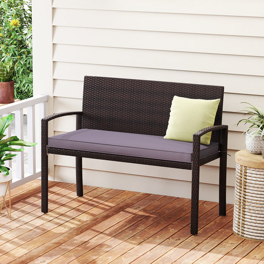 Patio Rattan Loveseat Wicker 2-Seat Bench with Soft Seat Cushion-Grey