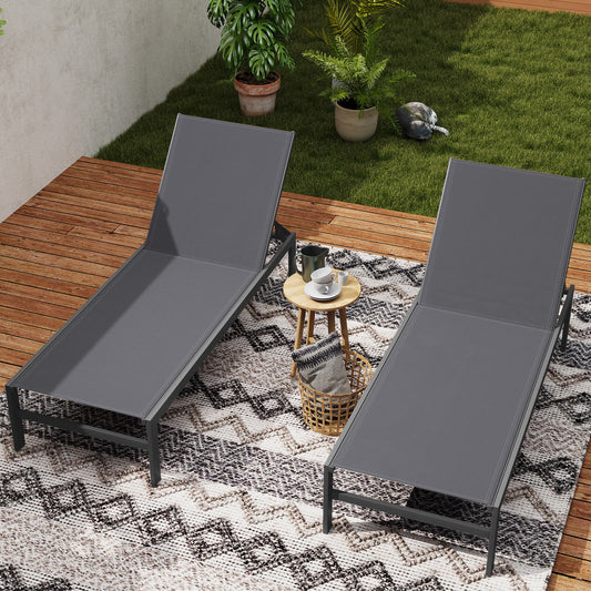 Aluminum Chaise Lounge Chair Patio Recliner with Adjustable Backrest-Grey