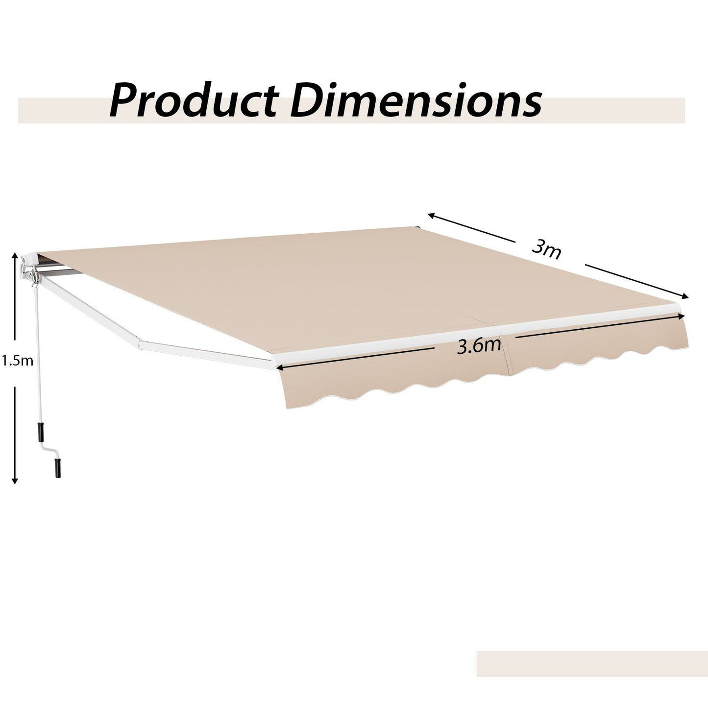 3.6 x 3 m Patio Retractable Awning with Manual Crank Handle-Beige