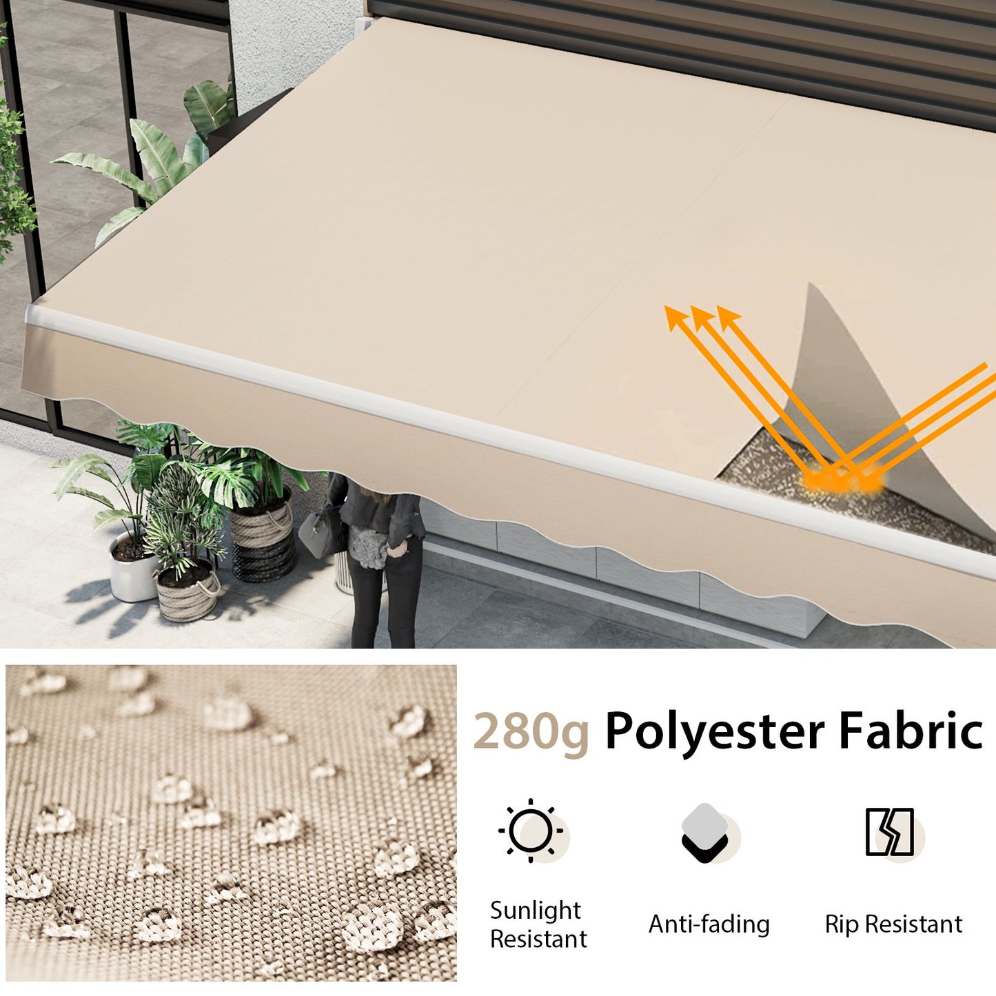 3.6 x 3 m Patio Retractable Awning with Manual Crank Handle-Beige
