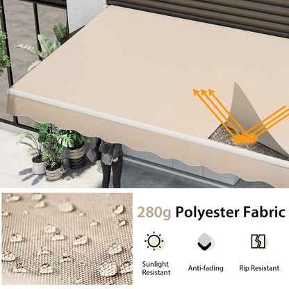 3.6 x 3 m Patio Retractable Awning with Manual Crank Handle-Beige
