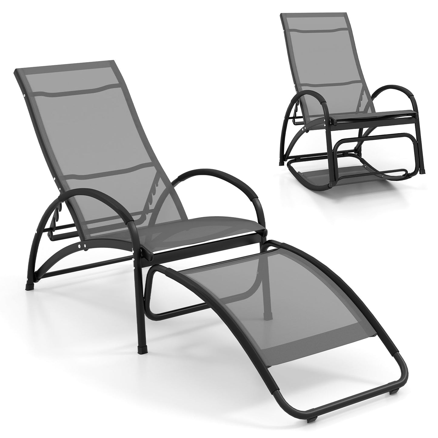 2-in-1 Outdoor Lounge Chair with 20¬∞ Rocking Angle-Grey