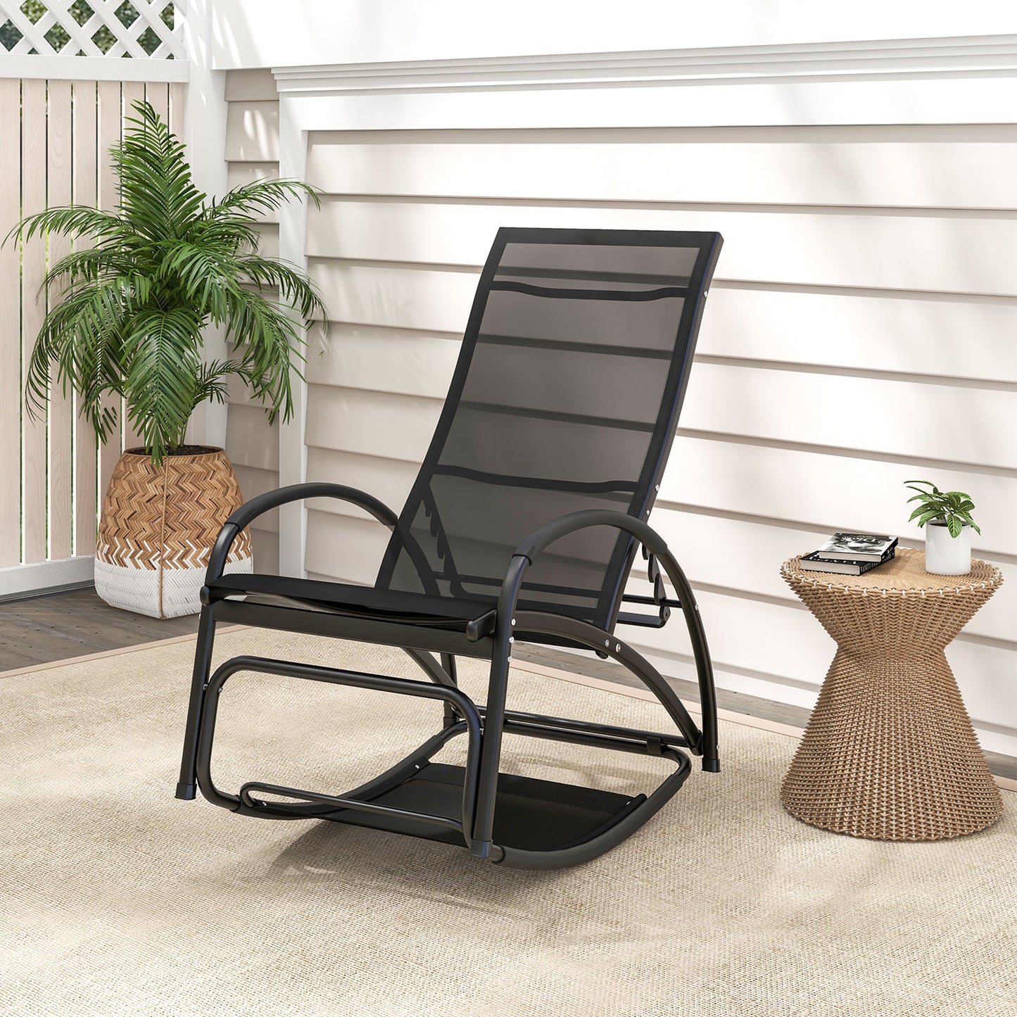 2-in-1 Outdoor Lounge Chair with 20¬∞ Rocking Angle-Black