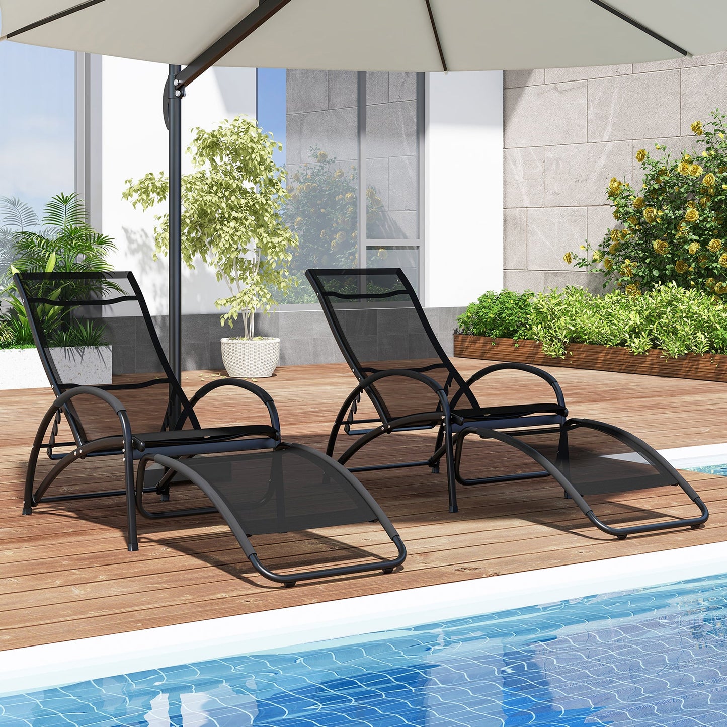 2-in-1 Outdoor Lounge Chair with 20¬∞ Rocking Angle-Black