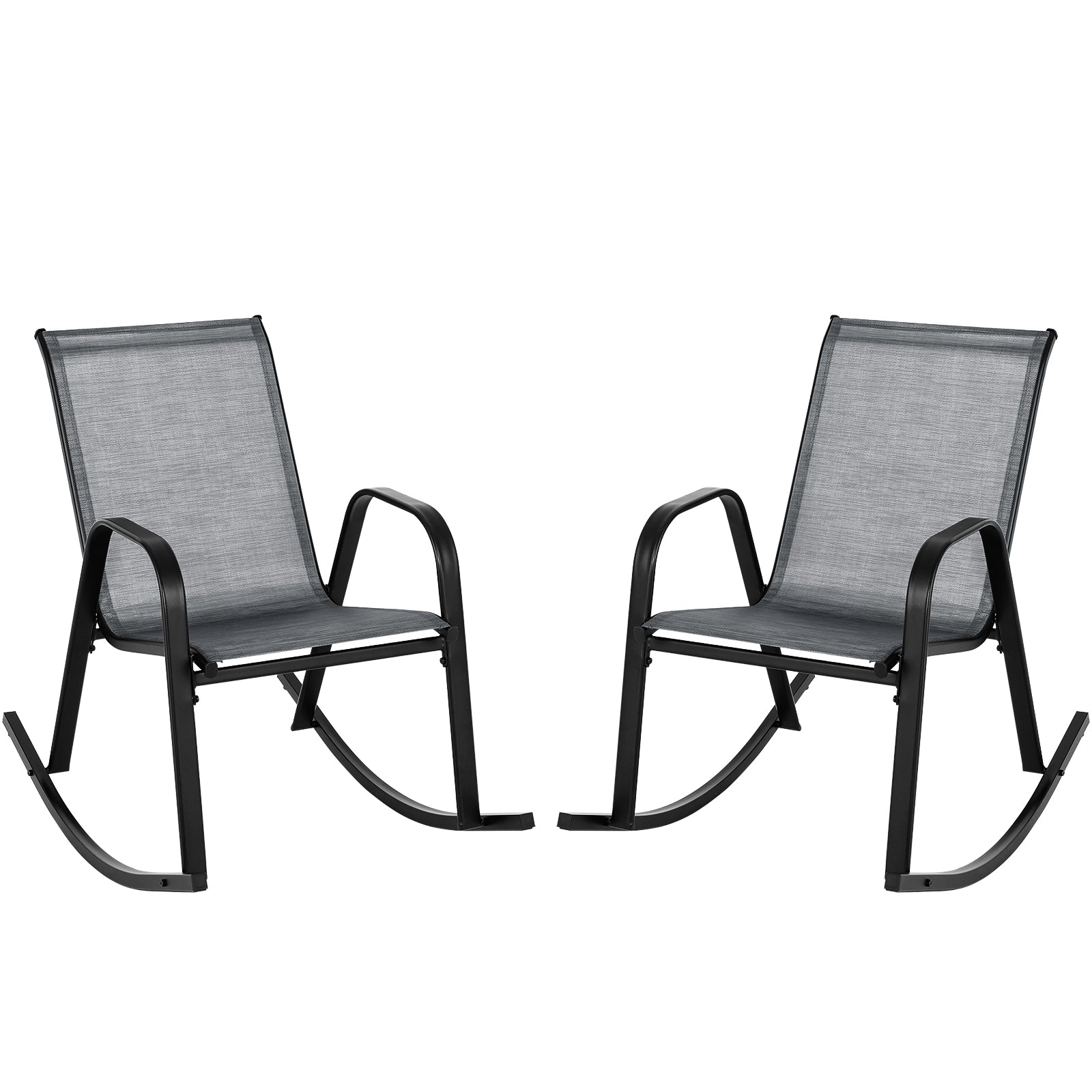 Patio Rocking Chair Set of 2 with Breathable Fabric Seat-Grey