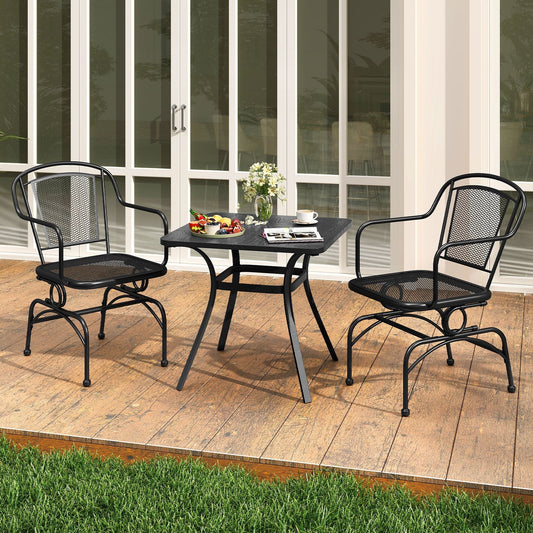 Patio Rocking Chairs Set of 2 with Metal Mesh Backrest and Seat for Porch Balcony-Black