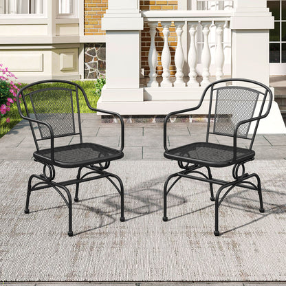 Patio Rocking Chairs Set of 2 with Metal Mesh Backrest and Seat for Porch Balcony-Black