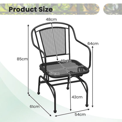 Patio Rocking Chairs Set of 2 with Metal Mesh Backrest and Seat for Porch Balcony-Black