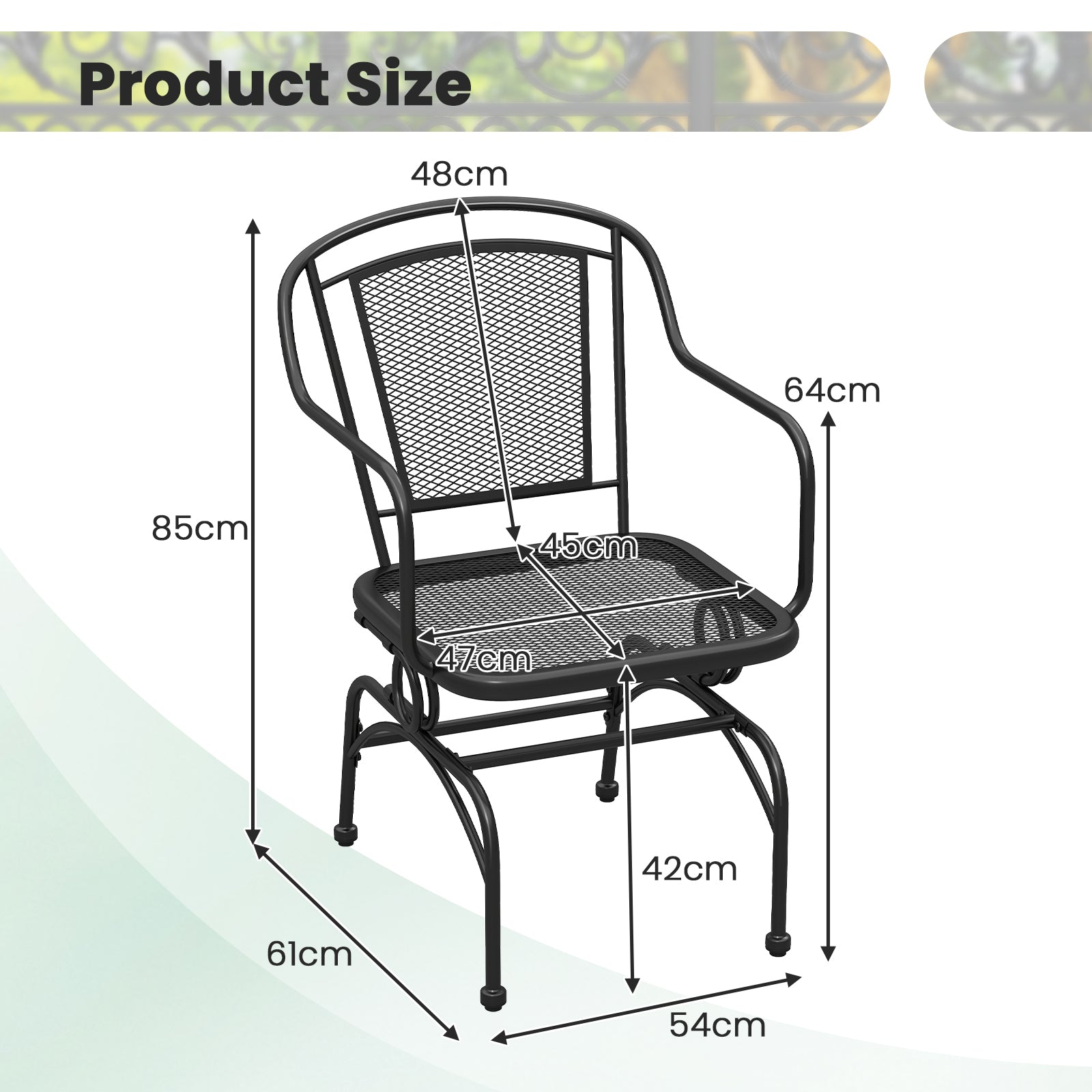 Patio Rocking Chairs Set of 2 with Metal Mesh Backrest and Seat for Porch Balcony-Black
