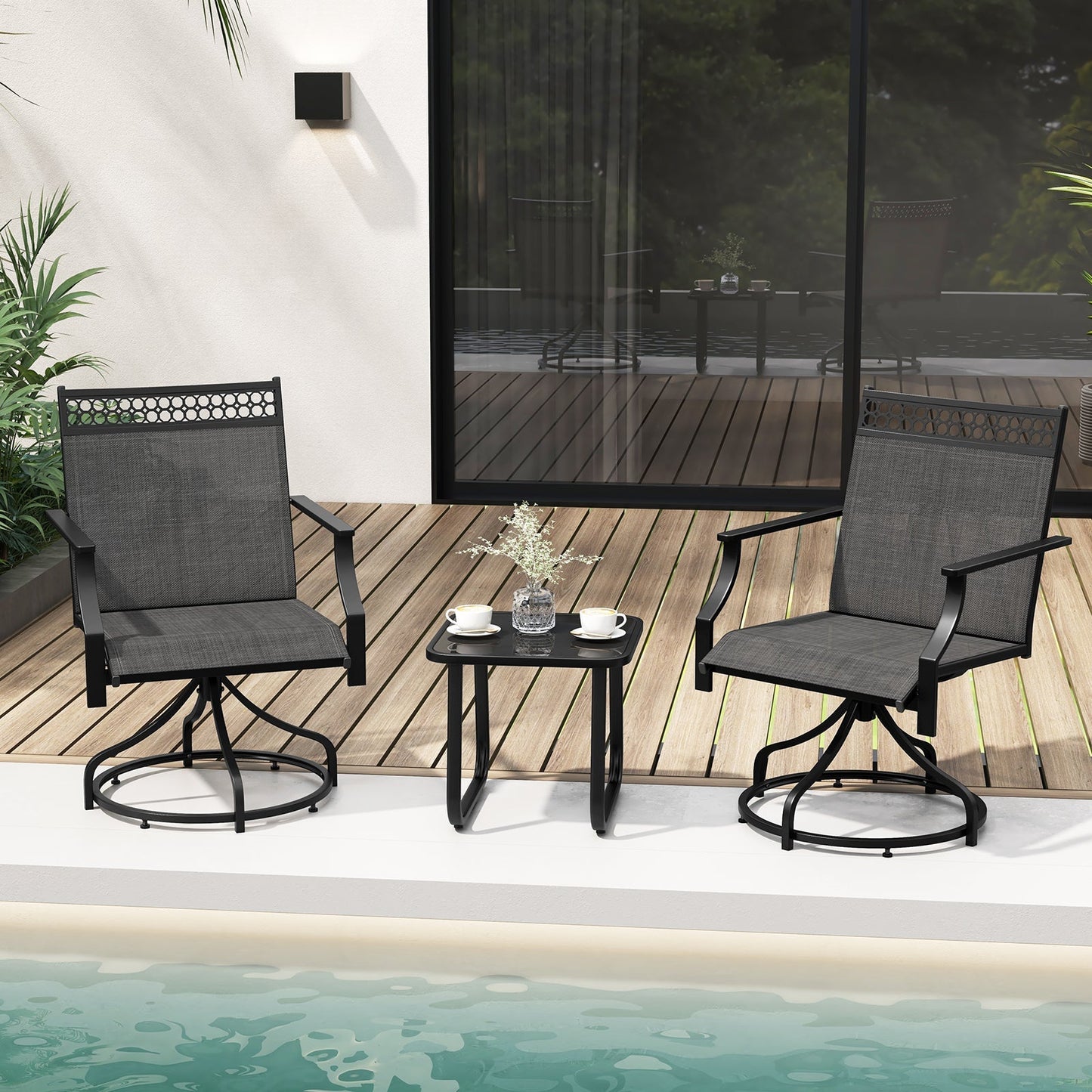 Patio Swivel Dining Chairs Set of 2 with Quick-Drying Fabric-Grey