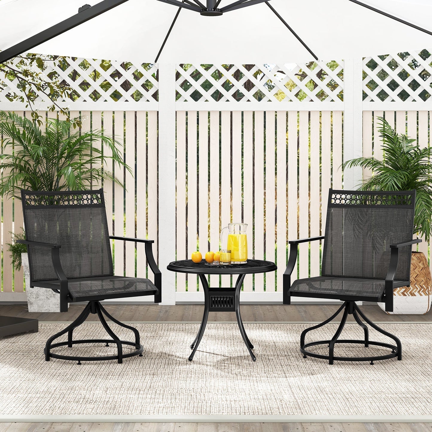 Patio Swivel Dining Chairs Set of 2 with Quick-Drying Fabric-Grey