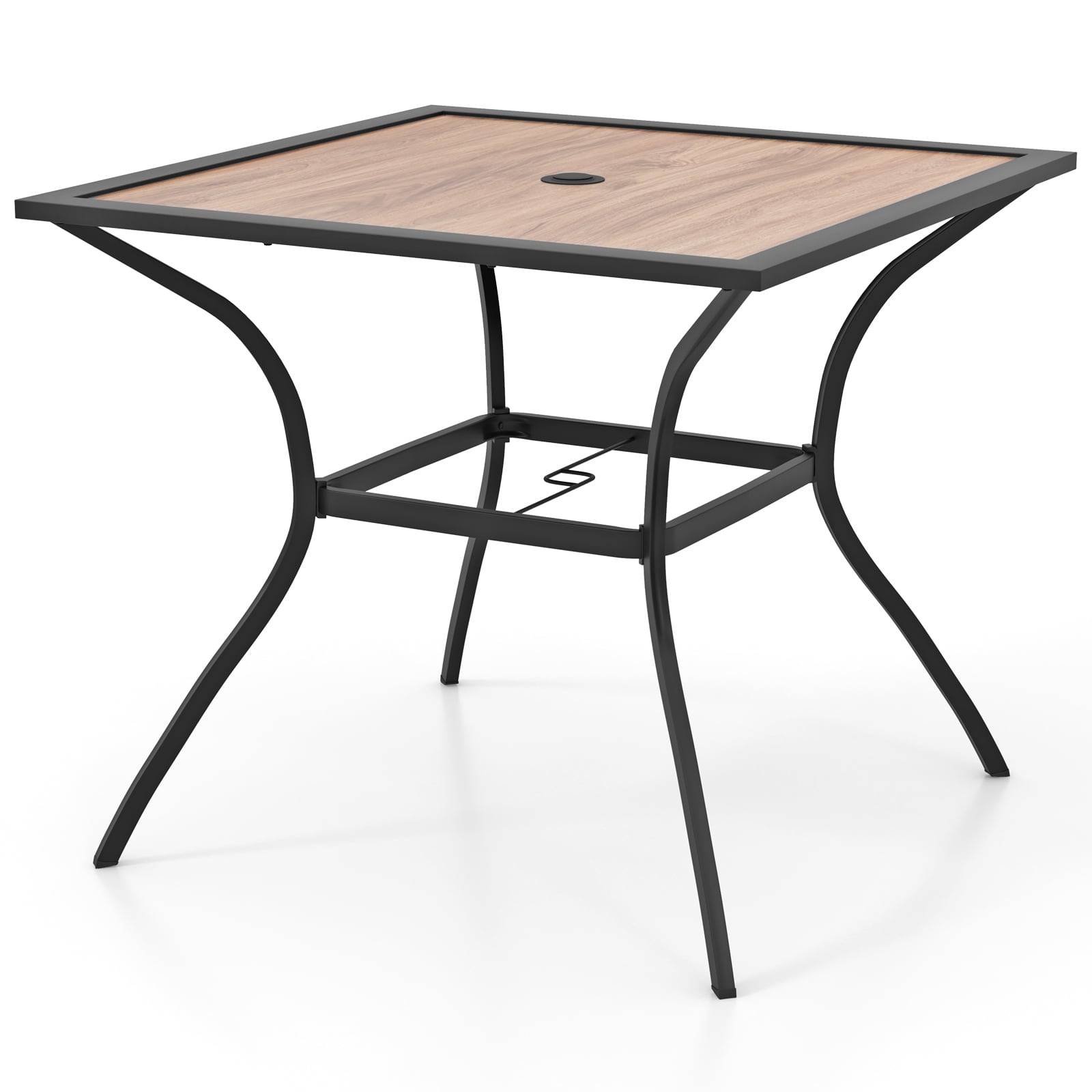 Patio Dining Table with Umbrella Hole adn Wood-Like Tabletop for 4 People