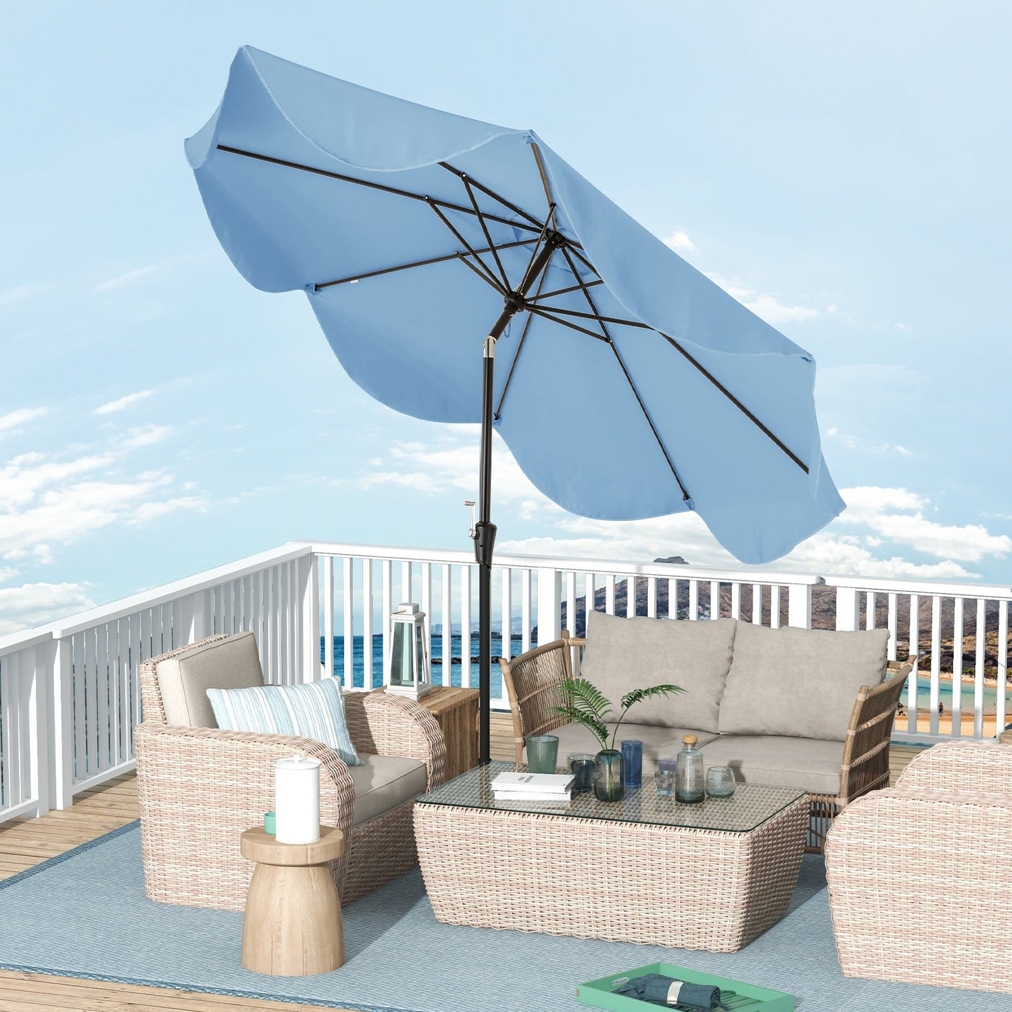 9 FT Patio Umbrella with Crank Handle and Push Button Tilt for Patio Garden Pool-Navy