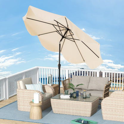 9 FT Patio Umbrella with Crank Handle and Push Button Tilt for Patio Garden Pool-Beige