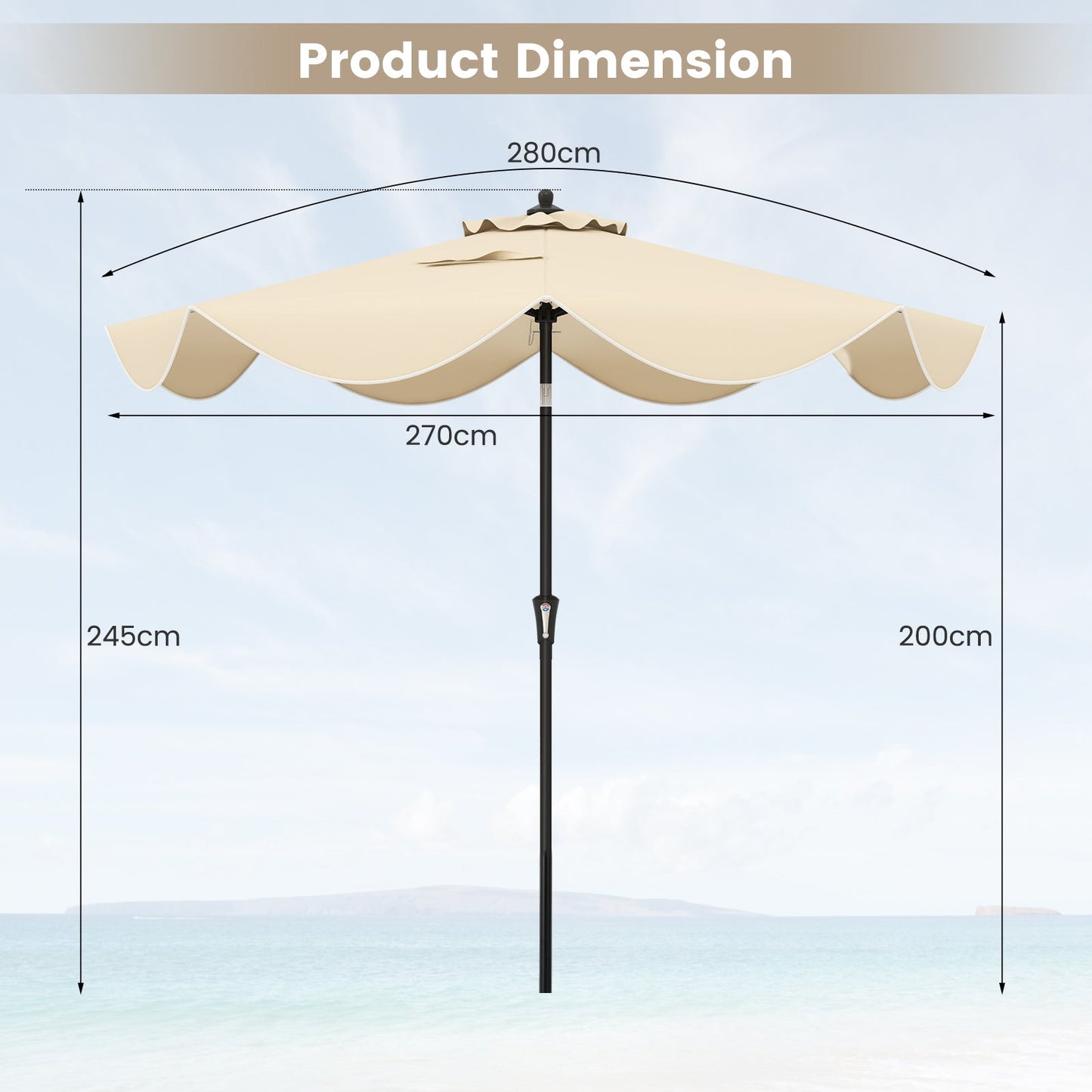 9 FT Patio Umbrella with Crank Handle and Push Button Tilt for Patio Garden Pool-Beige