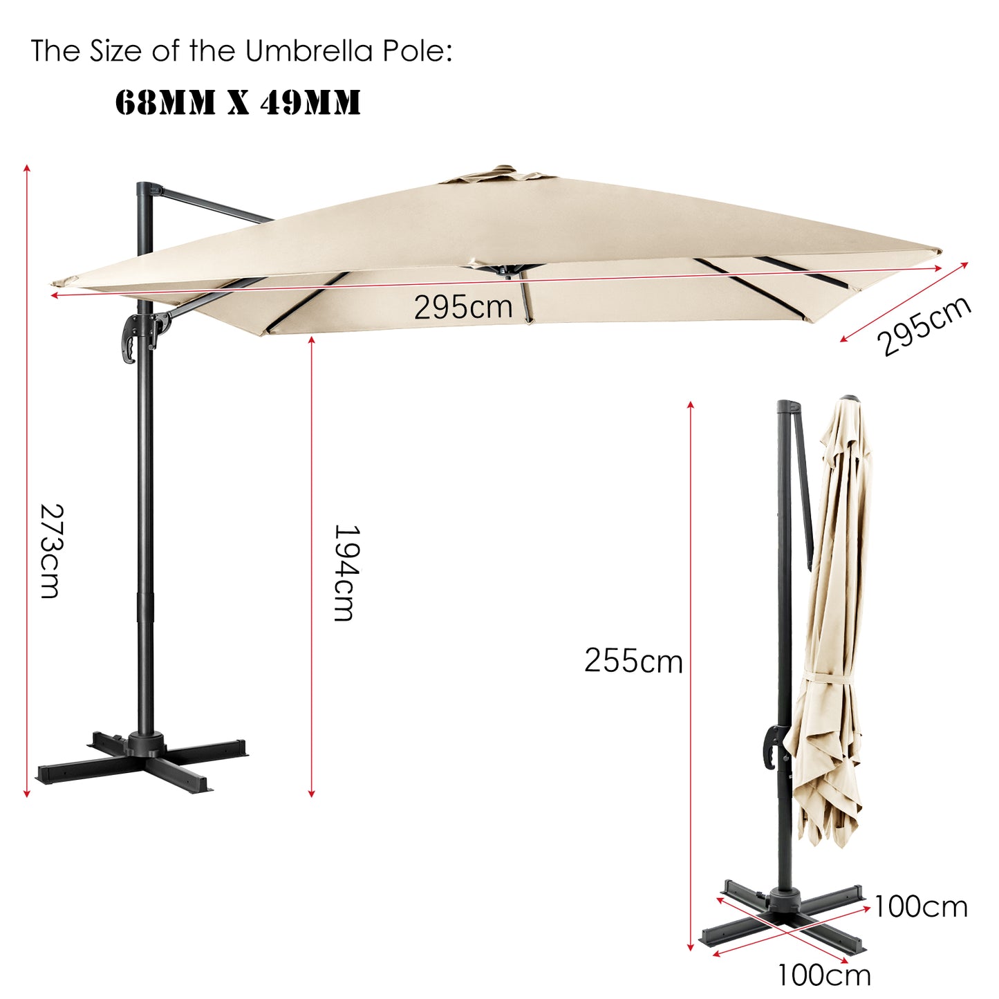 Patio Umbrella Square Offset with Cross Base and Tilt Adjustable-Beige