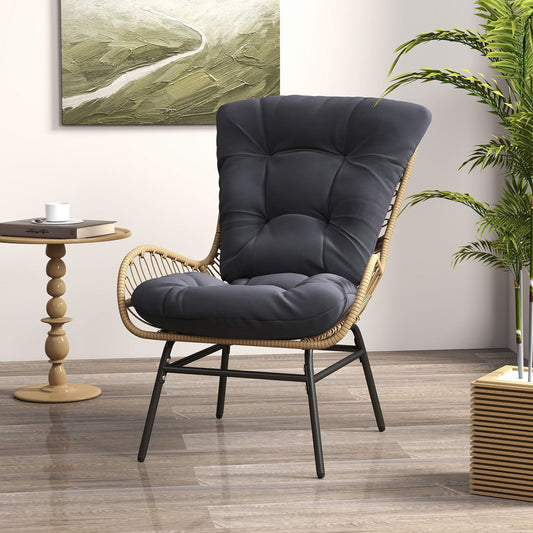 Patio Wicker Chair Outdoor Rattan Dining Chair with Soft Cushion-Grey