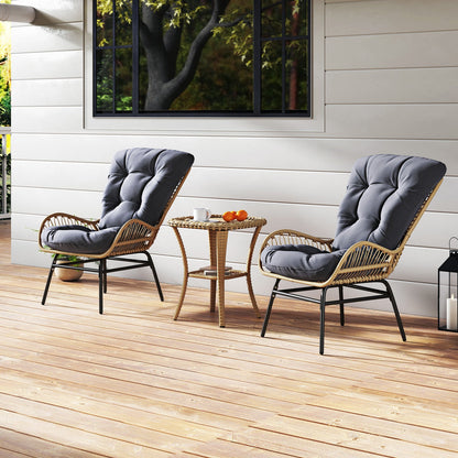 Patio Wicker Chair Outdoor Rattan Dining Chair with Soft Cushion-Grey