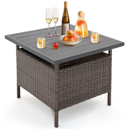 55cm Square Patio Wicker Side Table with Umbrella Hole