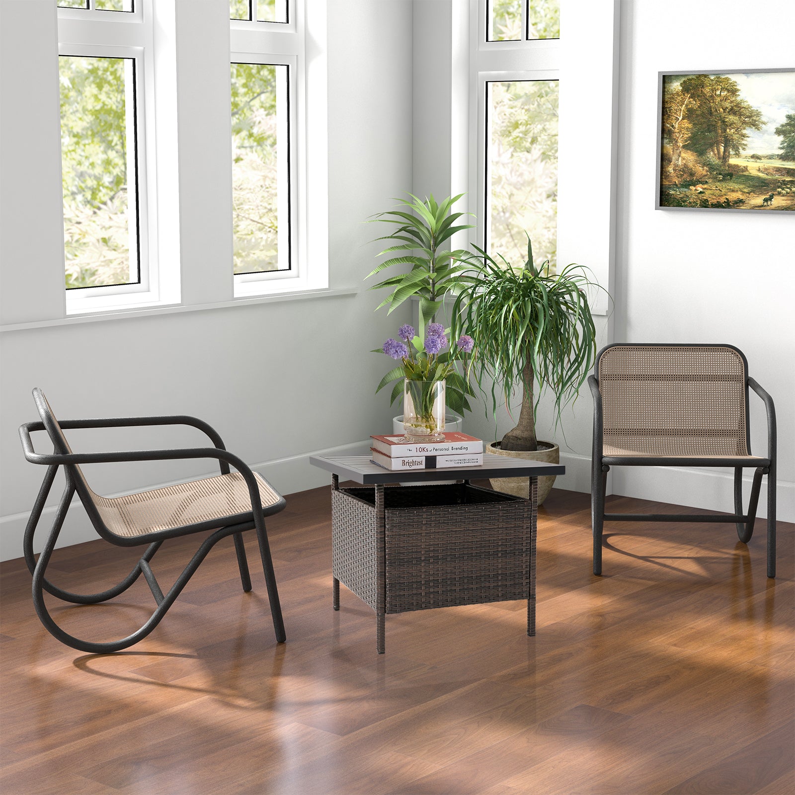55cm Square Patio Wicker Side Table with Umbrella Hole