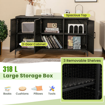 318 L Patio Wicker Storage Cabinet Deck Box with Removable Shelves-Black