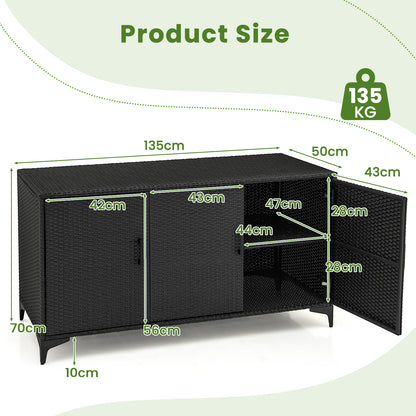 318 L Patio Wicker Storage Cabinet Deck Box with Removable Shelves-Black