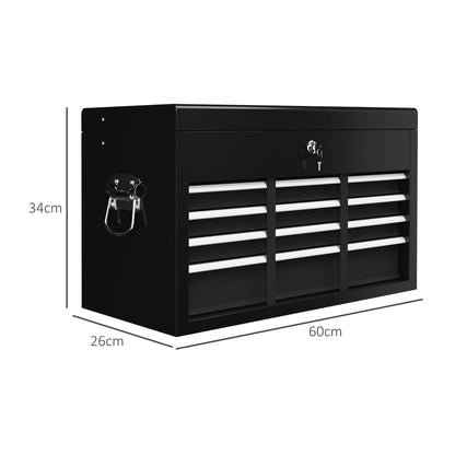 6 Drawer Tool Chest, Lockable Metal Tool Box with Top Case, Ball Bearing Runners, Portable Toolbox, 600mm x 260mm x 340mm, Black