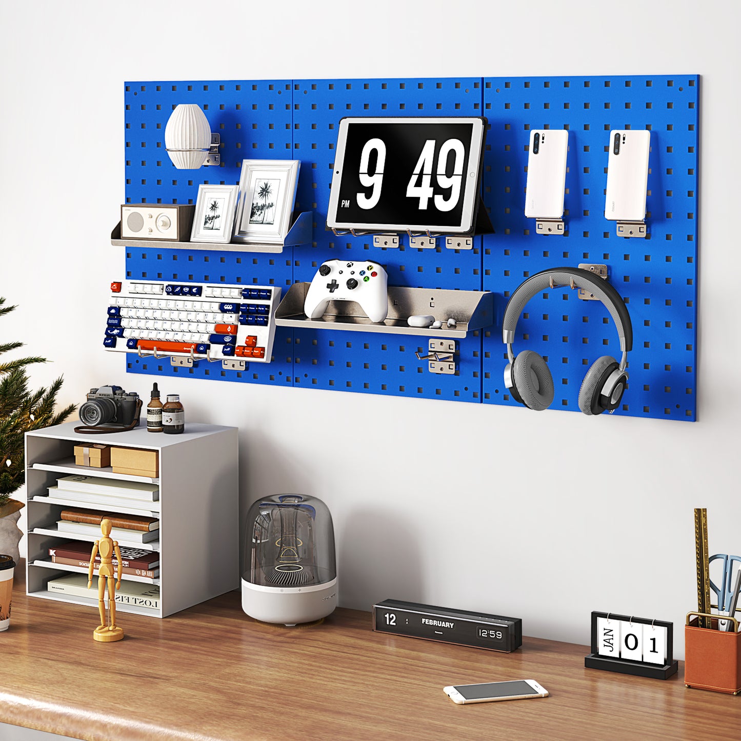Wall-Mounted Pegboard Tool Organizing Kit with 28 PCS Hanging Accessories-Navy