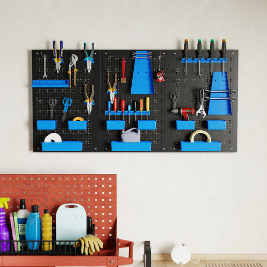 Pegboard Wall 9-Bin Parts Rack Organizer Heavy-Duty Utility Tool Storage Board-Blue