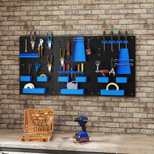Pegboard Wall 9-Bin Parts Rack Organizer Heavy-Duty Utility Tool Storage Board-Blue
