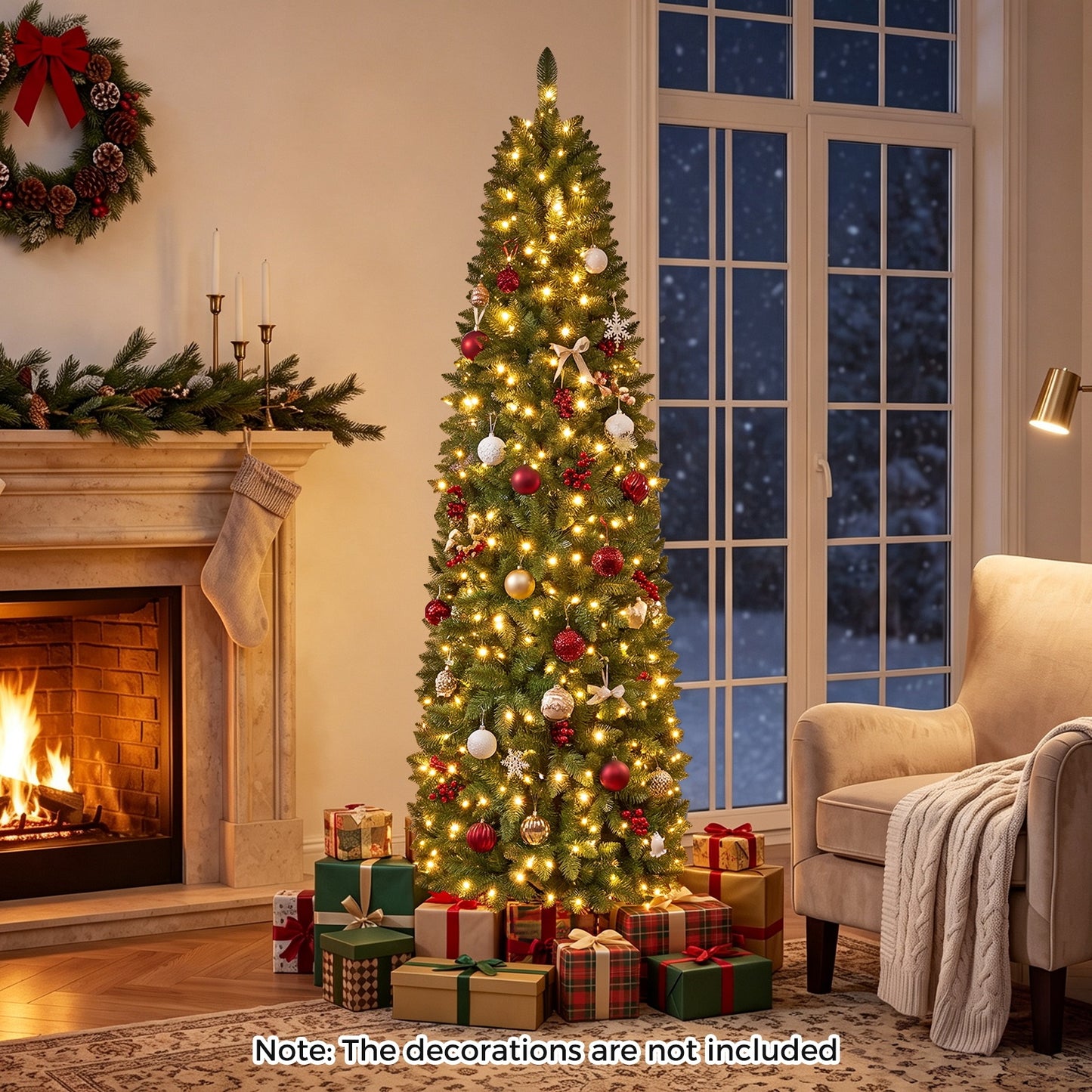 Pencil Christmas Tree with 250 LED Lights and 708 Branch Tips for Holiday