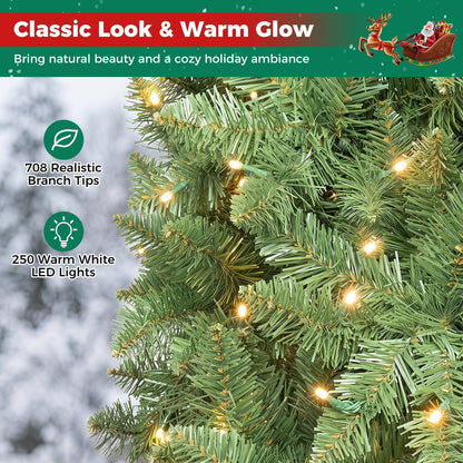 Pencil Christmas Tree with 250 LED Lights and 708 Branch Tips for Holiday