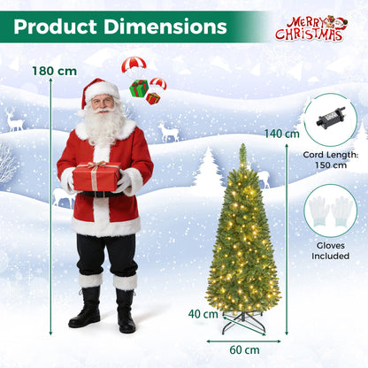 Pencil Christmas Tree with 350/250/150 LED Lights and 860/708/226 Branch Tips for Holiday-XS