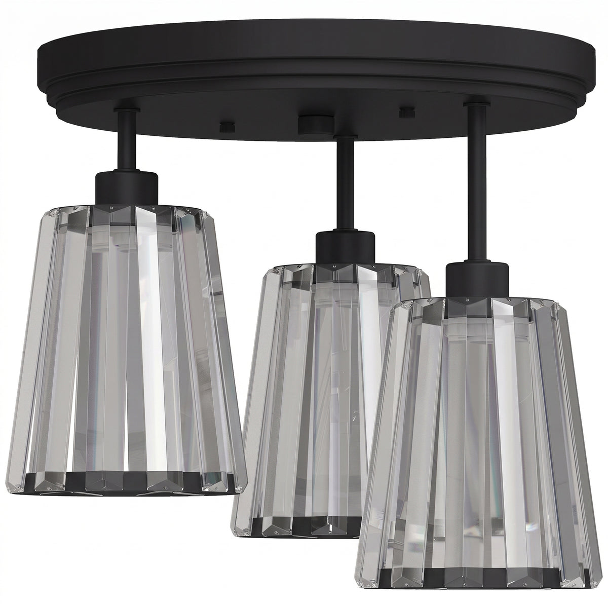 HOMCOM 3-Light Crystal Glass Ceiling Light, Triple Head with Dual Mounting, Modern Ceiling Lamp for Living Room, Black