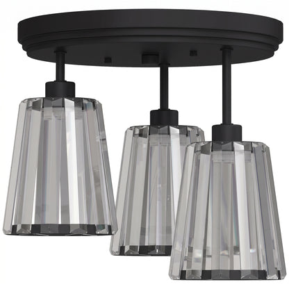 HOMCOM 3-Light Crystal Glass Ceiling Light, Triple Head with Dual Mounting, Modern Ceiling Lamp for Living Room, Black