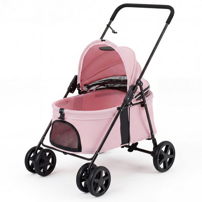 Pet Stroller for Small Medium Dogs with 360° Swivel Front Wheels and One-Step Rear Brake-Pink
