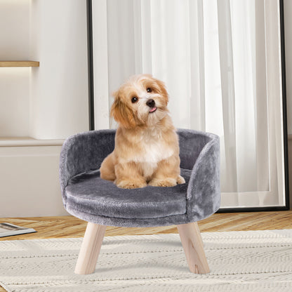Pet Bed Sofa Wooden Couch with Removable and Washable Cushion-Grey