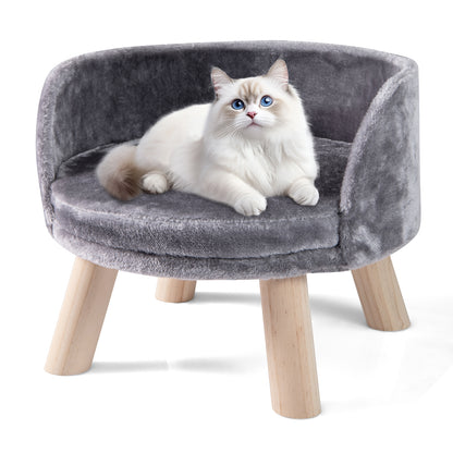 Pet Bed Sofa Wooden Couch with Removable and Washable Cushion-Grey