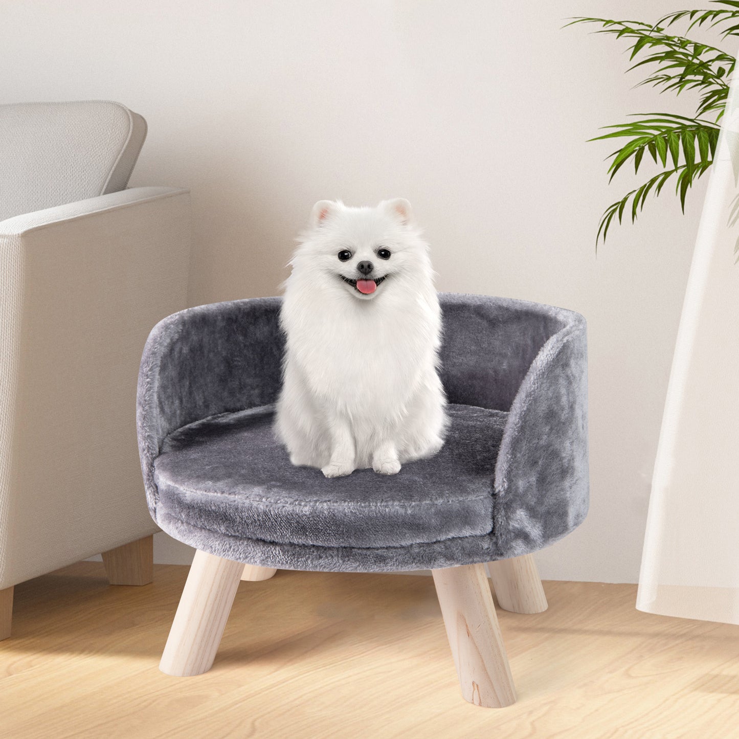 Pet Bed Sofa Wooden Couch with Removable and Washable Cushion-Grey