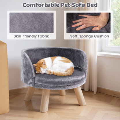 Pet Bed Sofa Wooden Couch with Removable and Washable Cushion-Grey