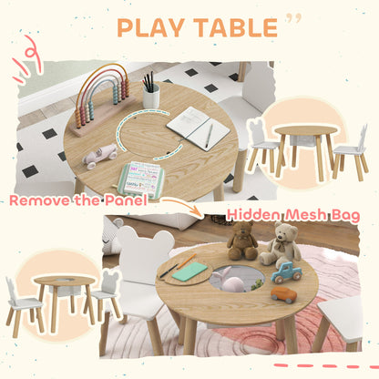 AIYAPLAY 3-Piece Kids Activity Table Set with Centre Mesh Bag, Bear-Shaped Backrest, for Arts and Crafts, Reading, Dining