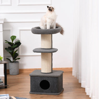 PawHut Cat Tree Kitten Tower متعدد المستويات، أثاث الحيوانات الأليفة مع عمود خدش من السيزال، مجثم قطيفة باللون الرمادي