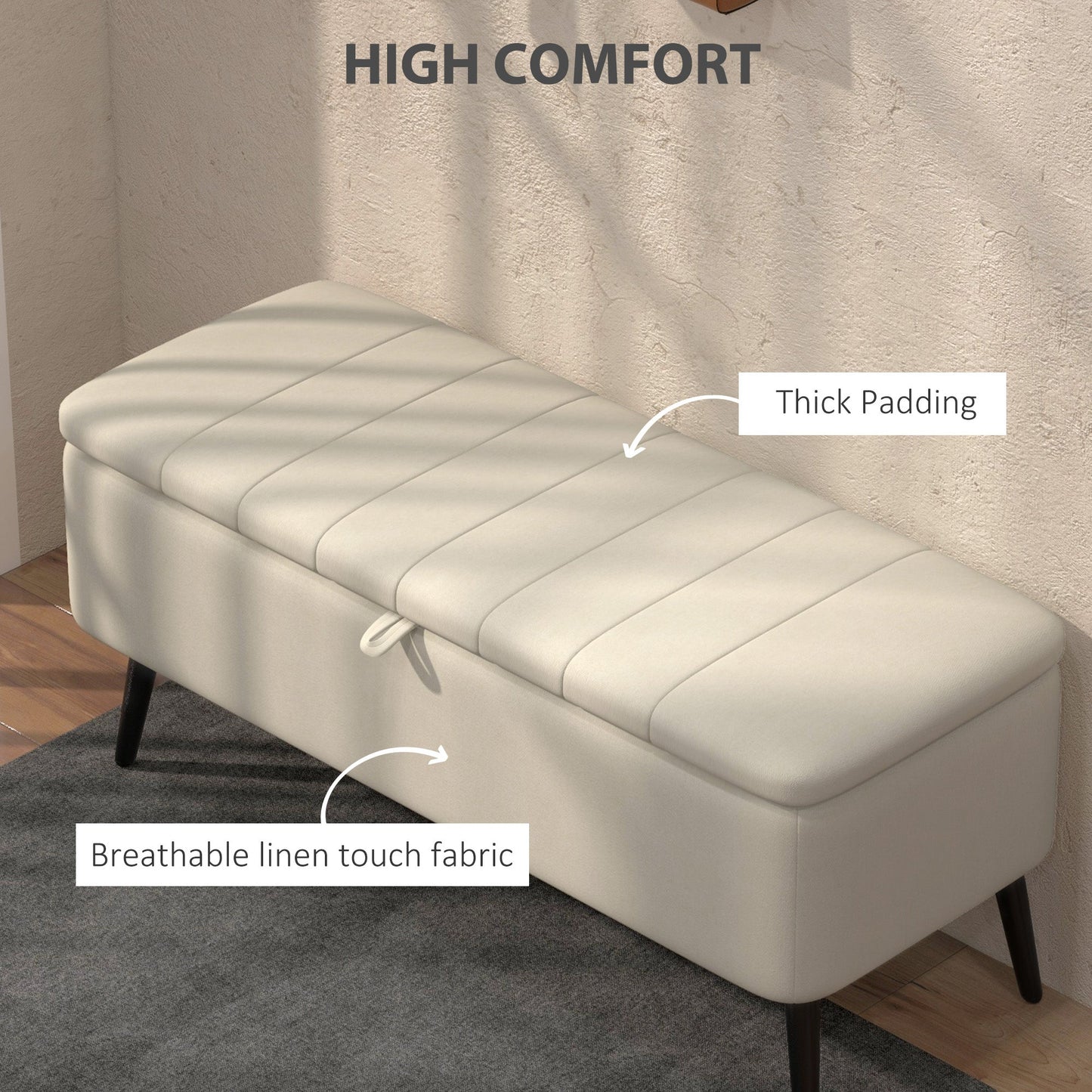 Pufa HOMCOM Linen-Look 92 x 31 cm do przechowywania - kremowo-biała