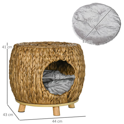 PawHut Wicker Cat Cave/House Stool with Soft Washable Cushion,Rattan Kitten Bed for Outdoor & Indoor Use， 44 x 43 x 41cm