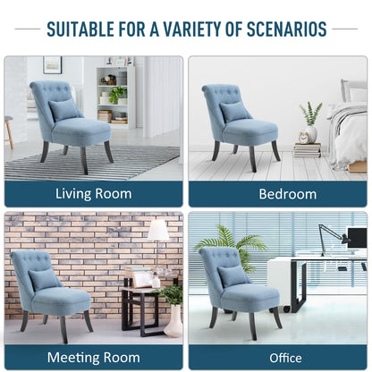 HOMCOM Fabric Single Sofa Dining Chair Tub Chair Upholstered W/ Pillow Solid Wood Leg Home Living Room Furniture Blue