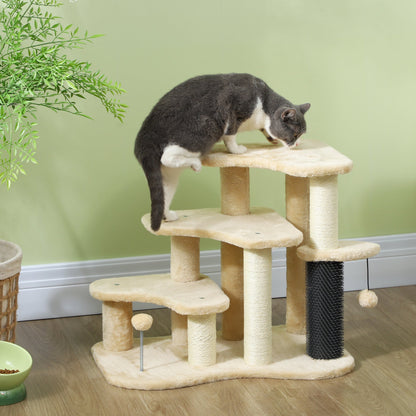 PawHut 2-in-1 Cat Tree, Pet Stairs with Scratching Tickling Post, Toy Balls, for Bed, Sofa, Couch, Beige