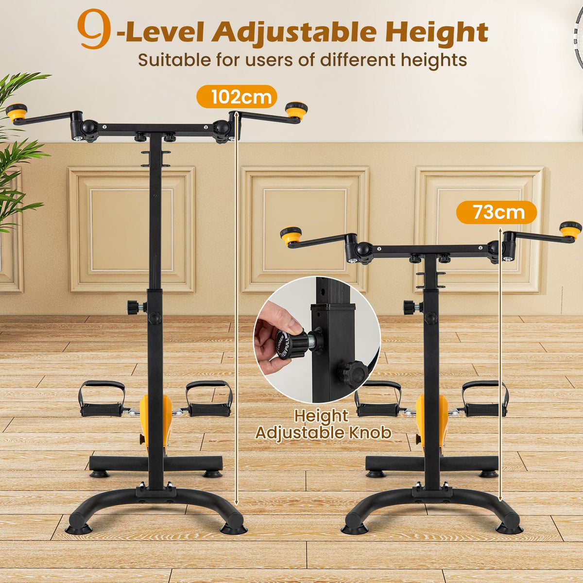 Physical Therapy Exercise Bike with Adjustable Height and Handgrip for Elderly-Yellow