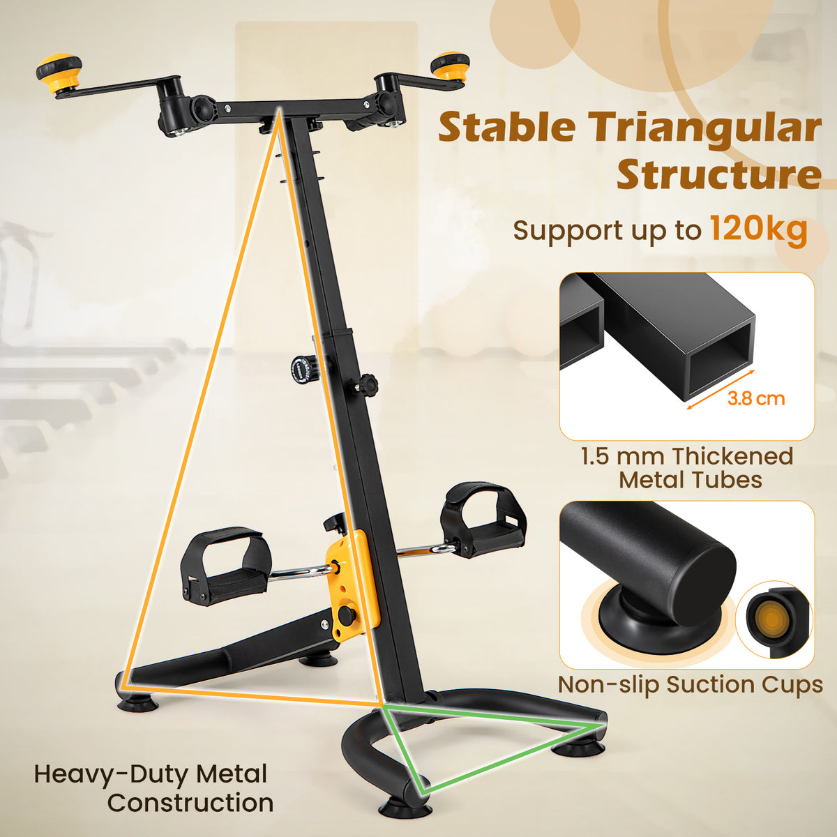 Physical Therapy Exercise Bike with Adjustable Height and Handgrip for Elderly-Yellow